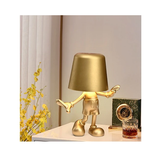 LED Table Lamp Creative Little Golden Man Decorative Desk Lamp Touch Control USB Charging 3 Level Brightness Dimmable Table Lamp