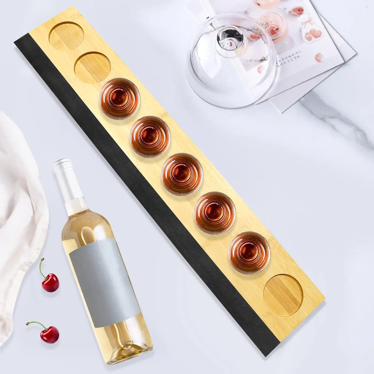 Bamboo Beer Sampler Tray 8 slots Shot wine Glass Tray storage Standing holder whiskey shot glass holder tray with Chalkboard