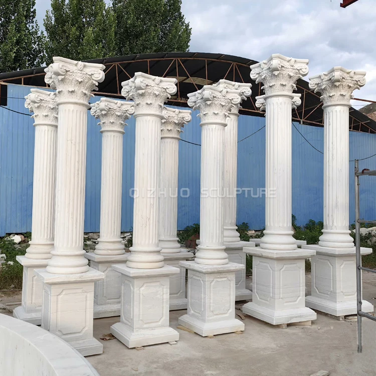 Outdoor Villa Building Decor Hand Carved Roman Pillars Column White Marble Stone Column