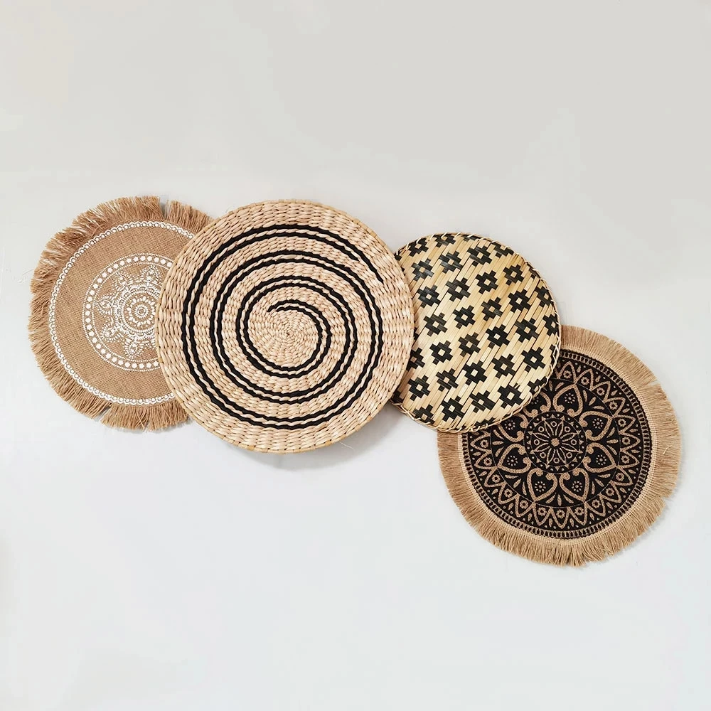 Boho Woven Decorative Nordic Style Handmade Round Rattan Wall Basket Hanging Sets