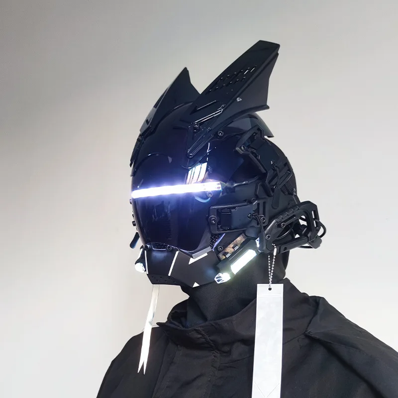 White Round Light Wing Cyberpunk Mask cosplay male tech head cover Photography Street Shot Full Face Mask