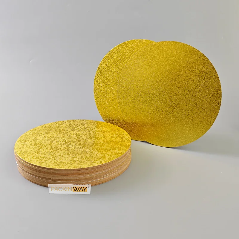 PACKINWAY Hot Selling Custom Cake Tools 12 Inch Mdf Base For Cake Paper Box Pad Gold Cake Boards Drums
