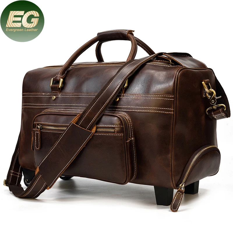 Ga128 vintage men high capacity luggage tolley bags storage genuine cowhide cow leather suitcase travel bags custom business bag