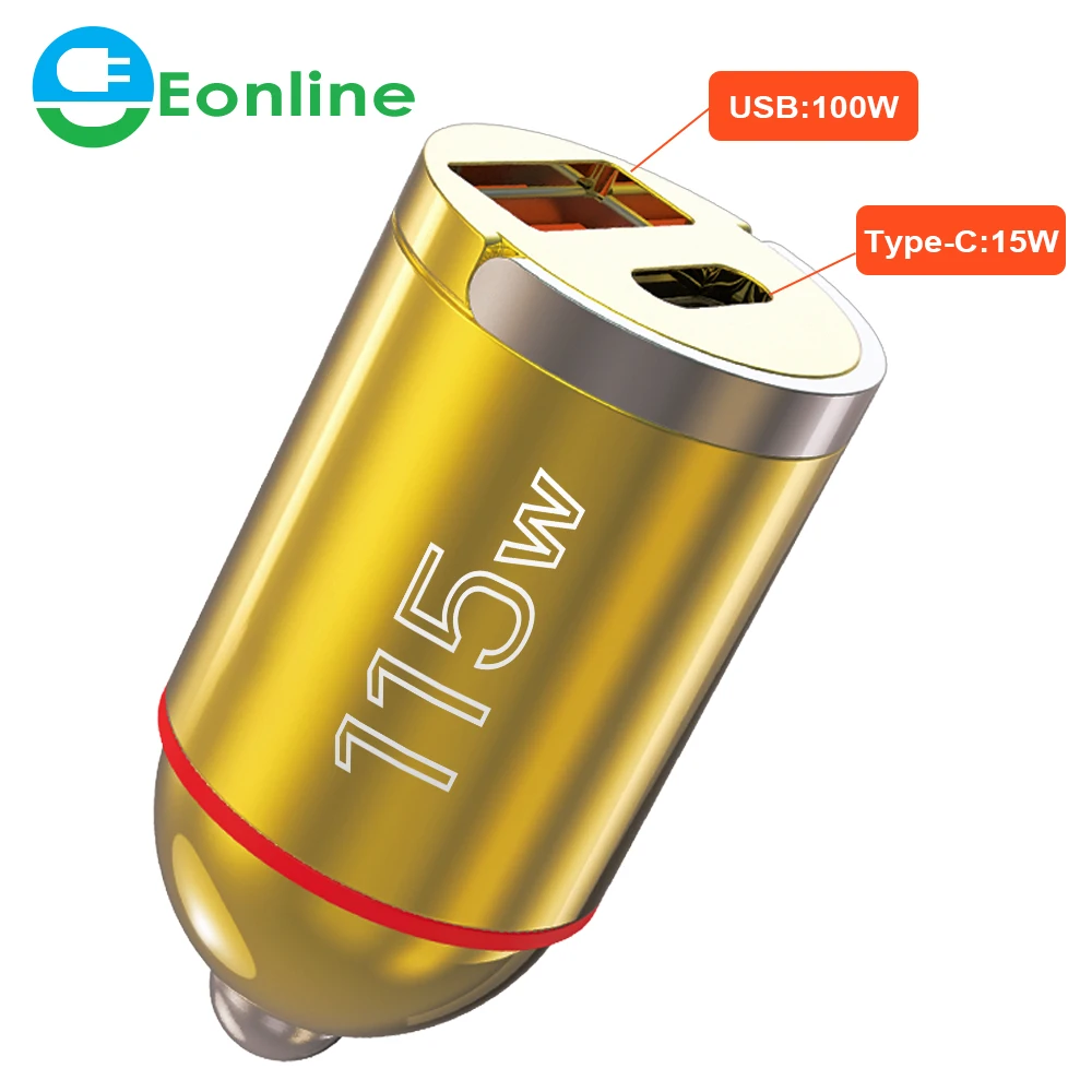 Eonline 115W Car Charger USB Type C Phone Charger PD QC3.0 For Phone  Honour 100W Huawei 66W Super Fast Charging Tablet