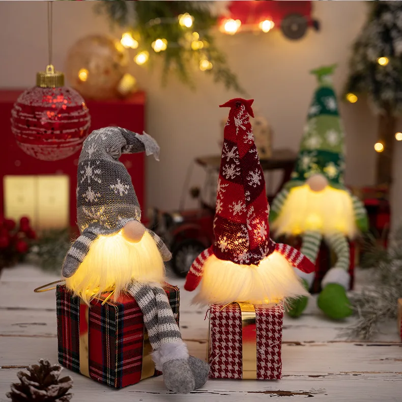 Christmas Tree LED Hanging Plush Faceless Gnomes Doll Decor Long Leg Doll  Ornament Home Xmas Party Snowflake Pendant Decoration