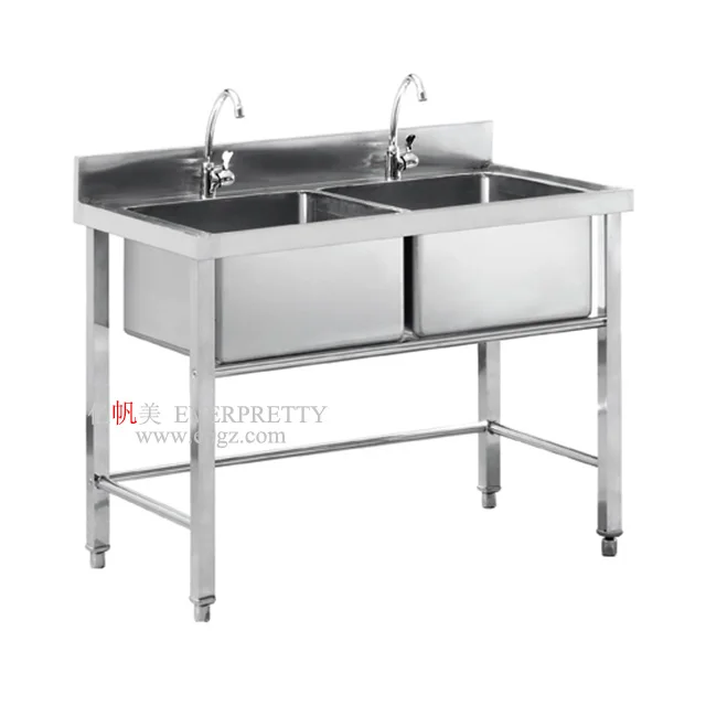 Strong Durable Stainless Steel Furniture Double Sink for Restaurant Use