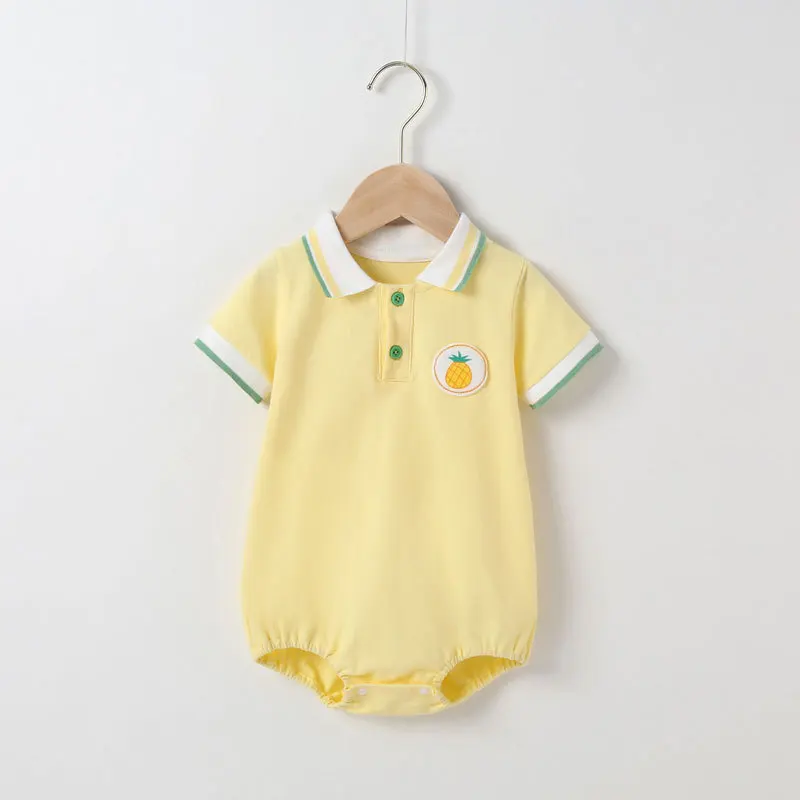Summer Children Pure Cotton Polo Shirt Boys Girls Cute Clothes Climbing Newborn One-piece Baby