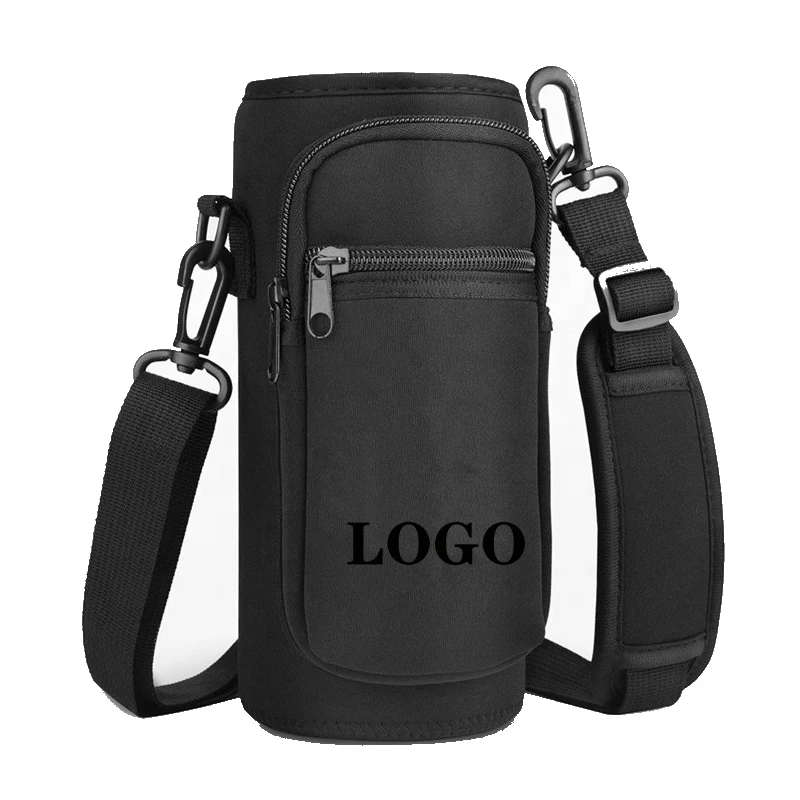 Custom Neoprene Water Bottle Holder Sleeve Cooler Bag Bottle Carrier Pouch With Adjustable Shoulder Strap zipper bottle bag