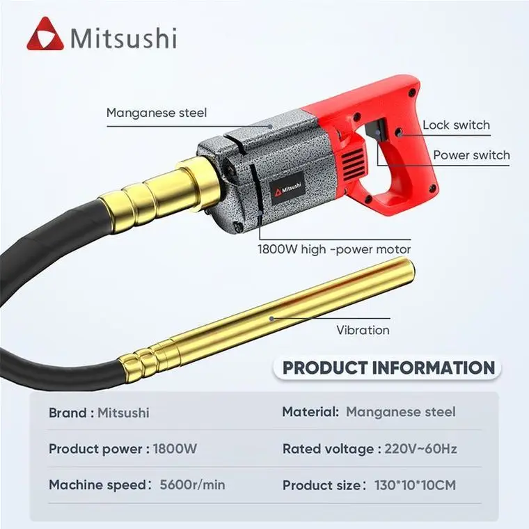 Mitsushi Electric Concrete Vibrator Factory Outlet Power Tools Premium Electric Concrete Vibrator