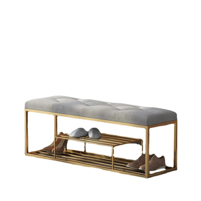 Luxury Home Furniture Metal Rectangle Stool Velvet Bench Shoe Storage Sofa Fabric Pouf Soft Footstool