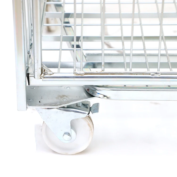 Складная металлическая сетчатая тележка с колесиками для хранения промышленным логистическим складом