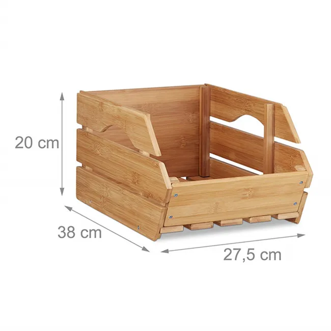 Customize Natural Bamboo Wooden Milk Crate Vegetable Display boxes Fruit Stand Wholesale