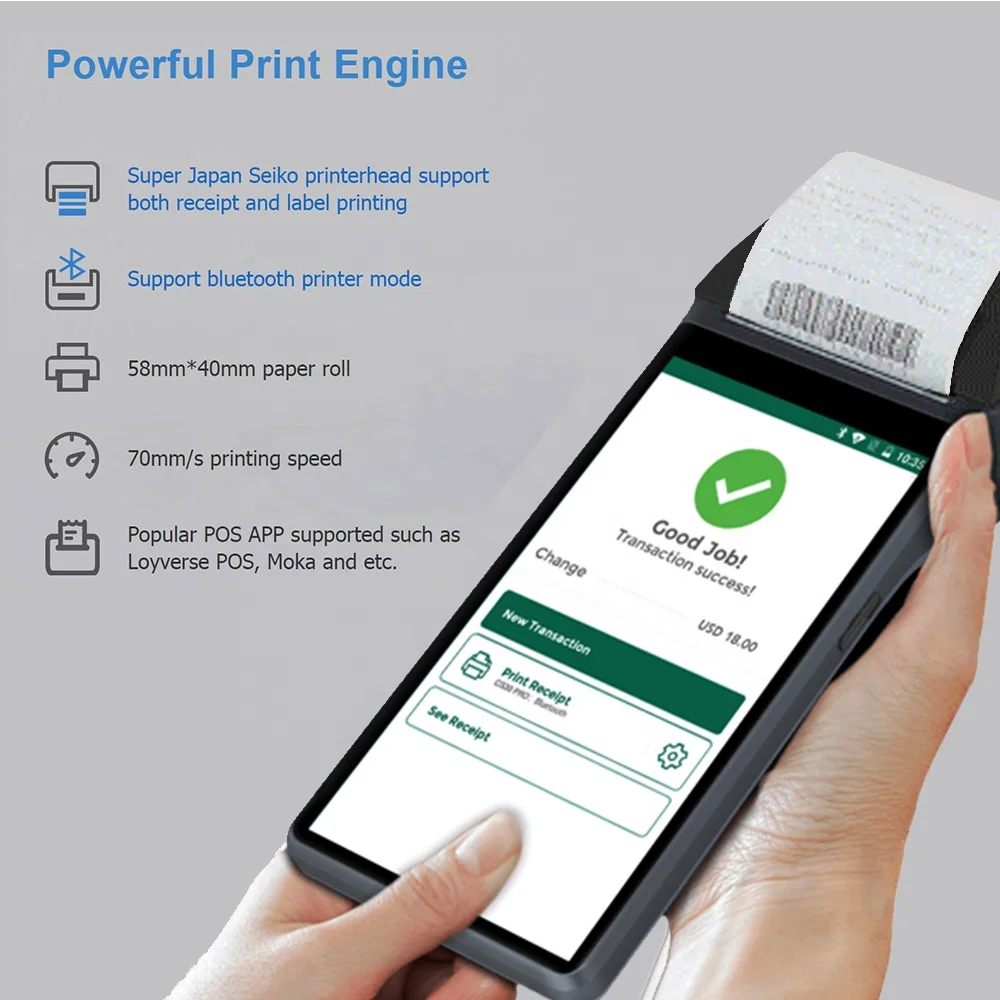 Android 10.0 Handheld High Quality NFC 4G EFT POS Terminal With 58mm Printer Z300