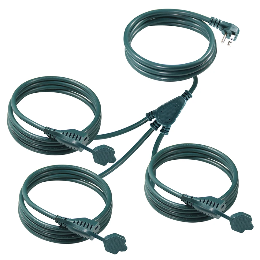 Outdoor Extension Cord 1 to 3 Splitter Pin Outlet Plug 16/3C SJTW Weatherproof Wire for Christmas String Lights