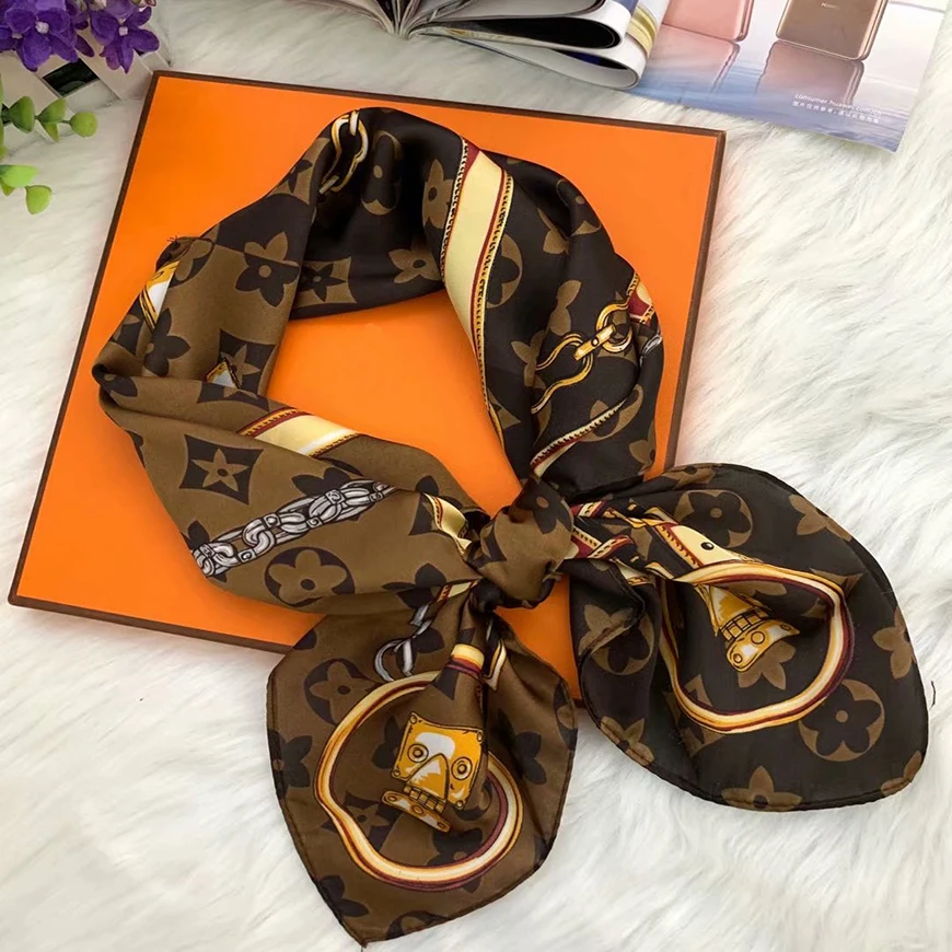 Fashion Ladies Satin Scarf Silk Custom Made Digital Print 100% Silk Hairband Head Scarves