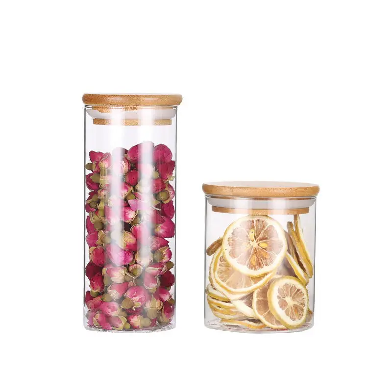 Supplier Wide Mouth Glass Storage Jars Containers Glass Kitchen Canisters With Bamboo Lid