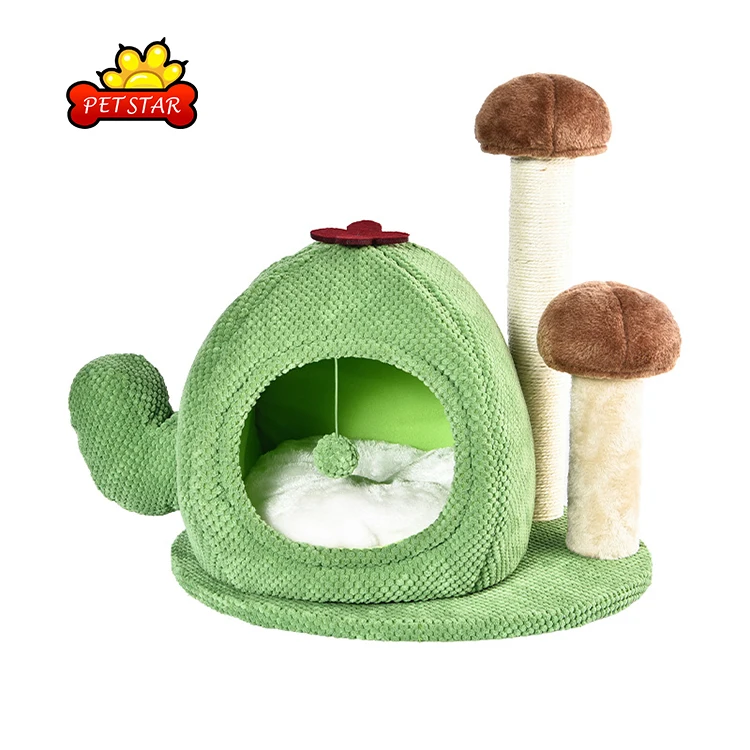 Cactus Series Cat Scratch Post Soft Cozy Chenille Fabric Cactus Cat Tree Bed