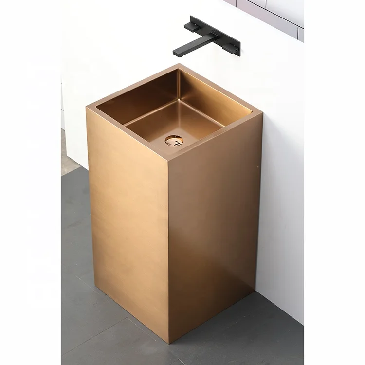 Customized size  Square Solid surface Stainless Steel Pedestal wash basin bathroom sink