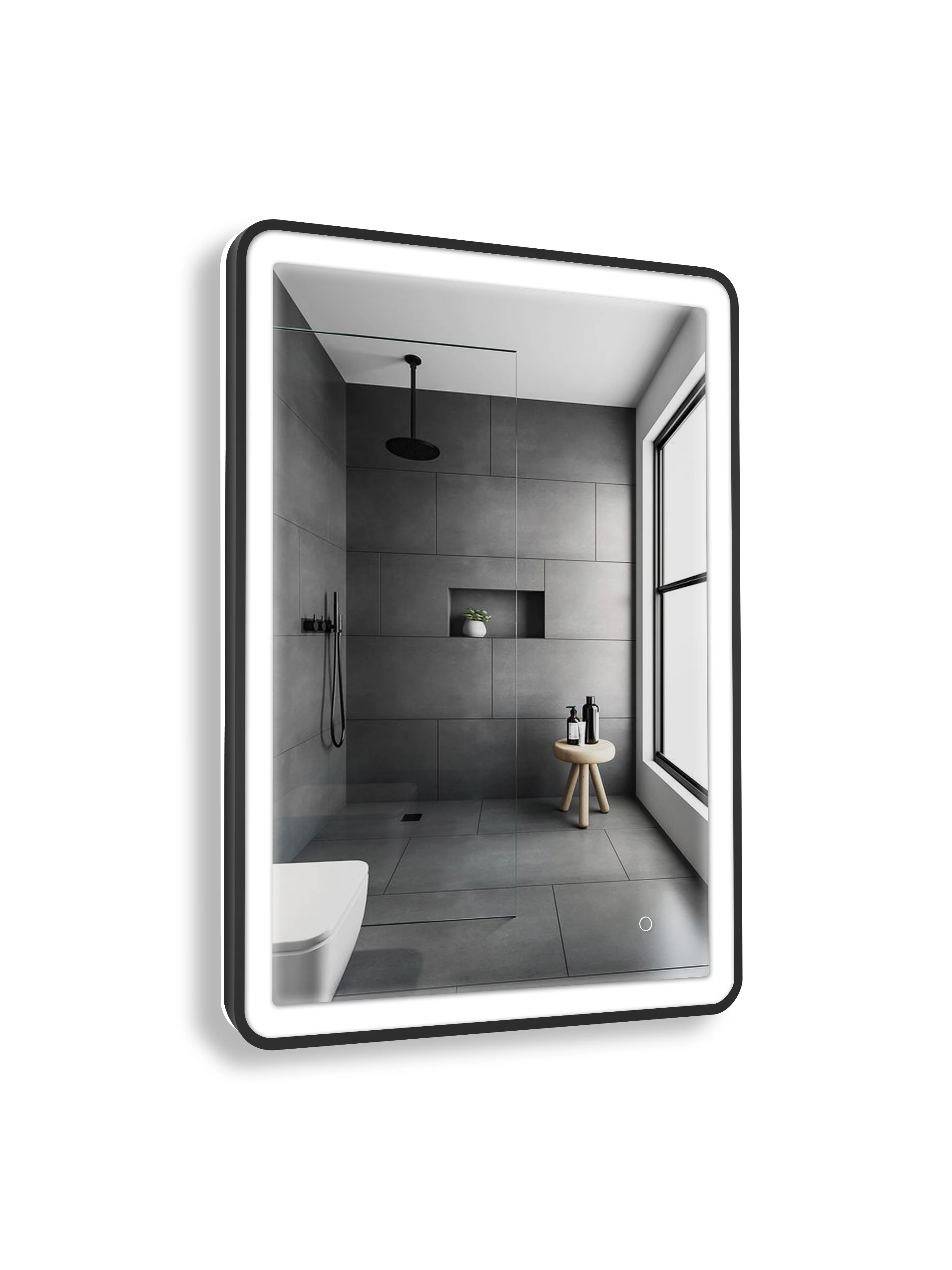 Black Framed Bathroom Vanity Rectangular Mirror with Wall Mount Design