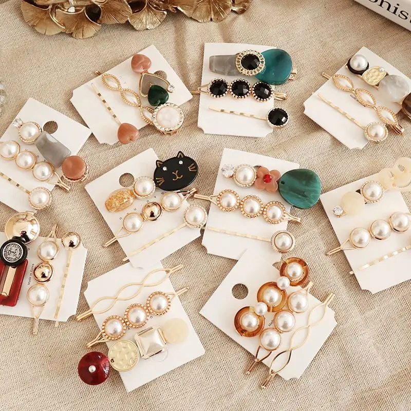 
Fashion Elegant Lady Head Accessories Baroque Pearl Hair Clips Set Multi Color Acrylic Acetate Hair Pins 