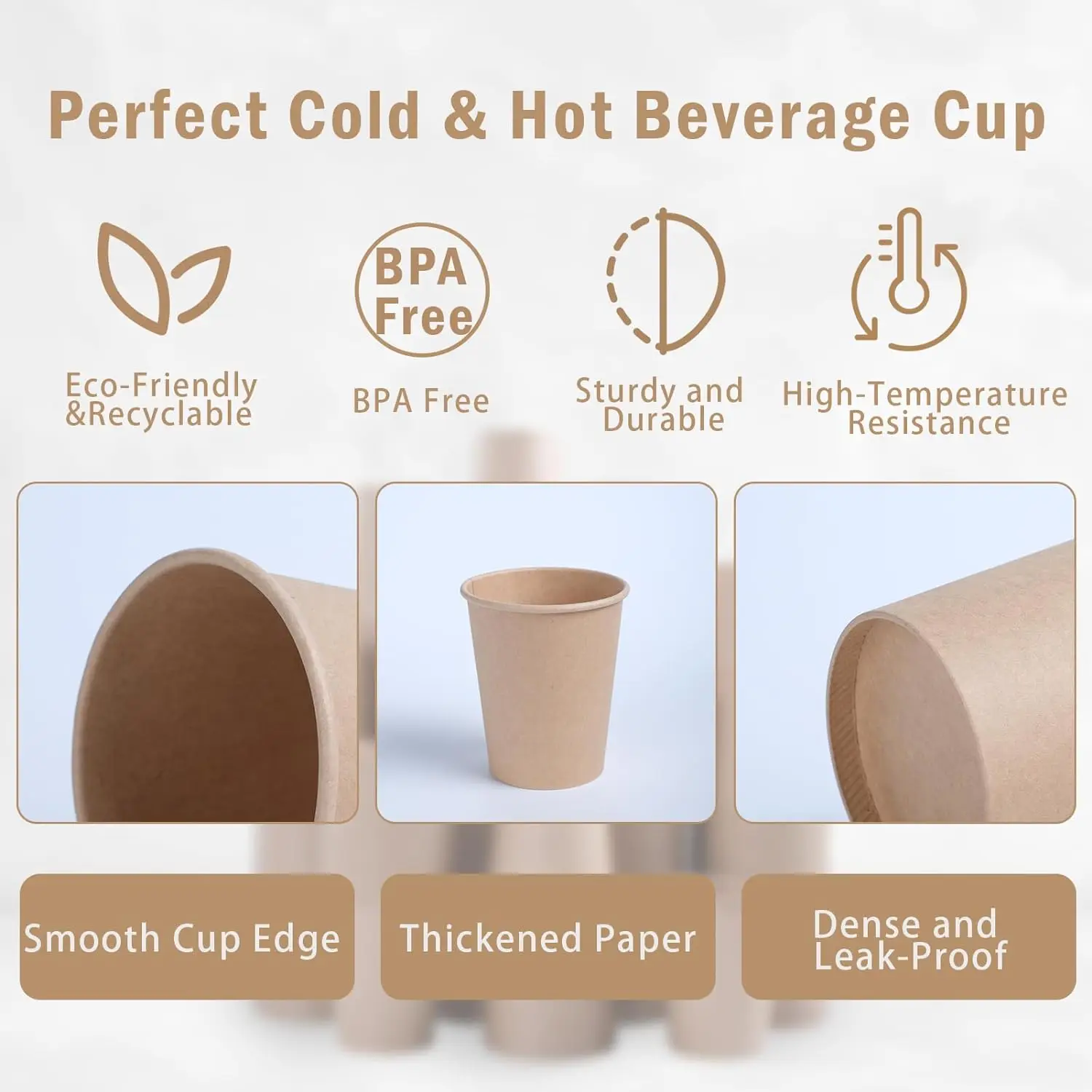 Custom Printing Paper Coffee Cups Disposable Kraft Paper Cups Brown Cups for Hot Cold Beverage Party Home Office