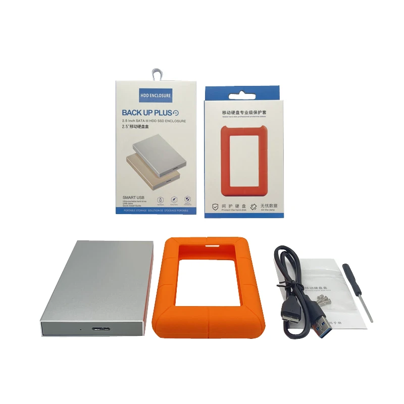 Aluminum hard drive cases with silicone cover Anti shock Rubber Anti-Shock  2.5 inch External Hard Drive Case