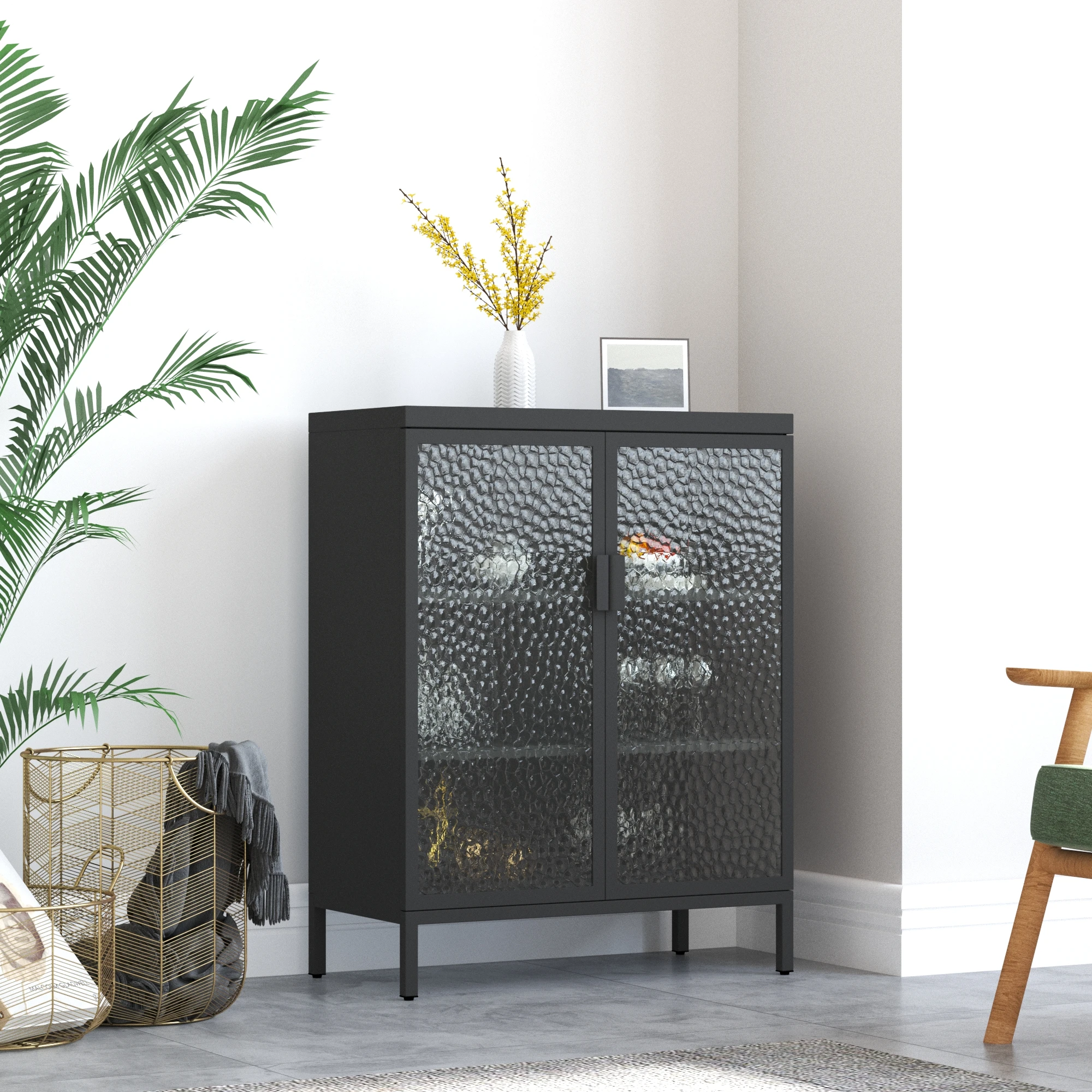 Adjustable Shelf 2 Glass Doors Multi-functional office metal storage cabinet Kitchen Storage Cabinet, Wine Bar Cabinet