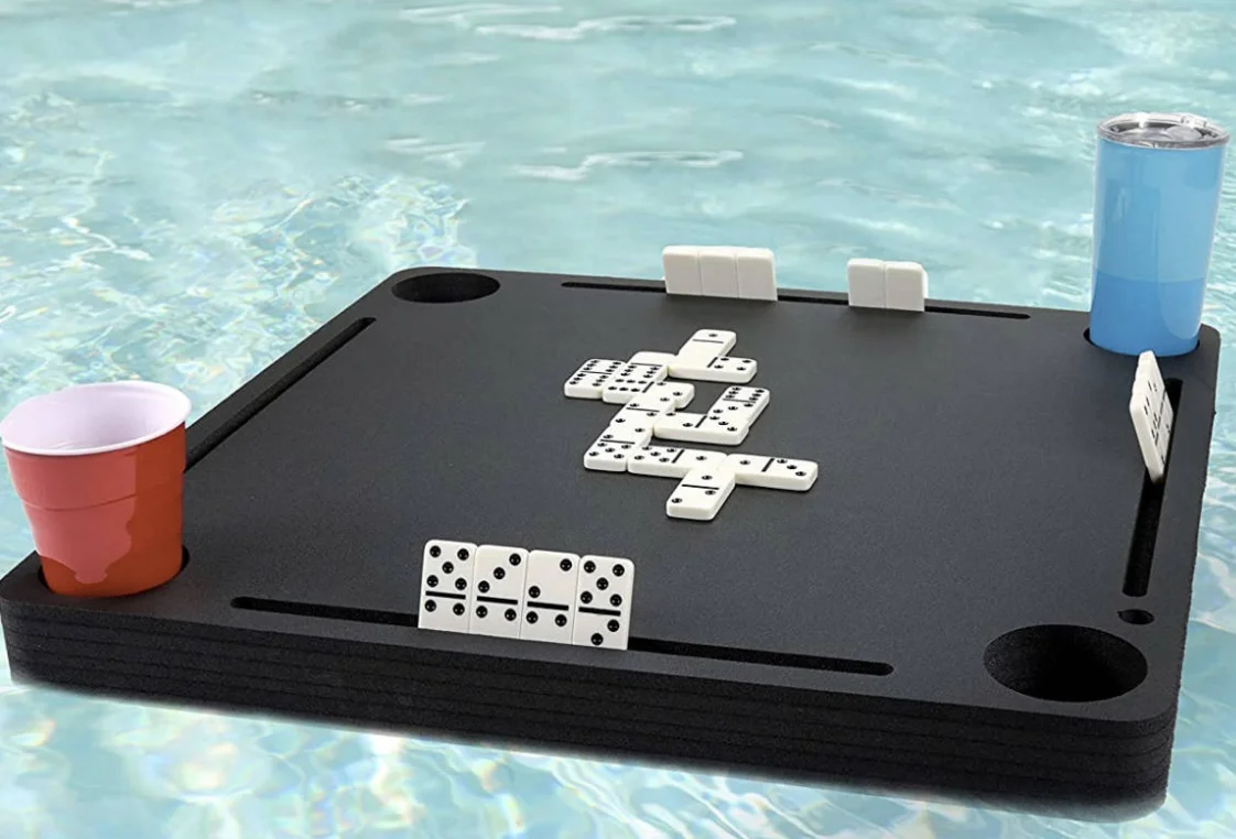 Floating dominoes table game party float durable black and other color foam pool tray with drink holders