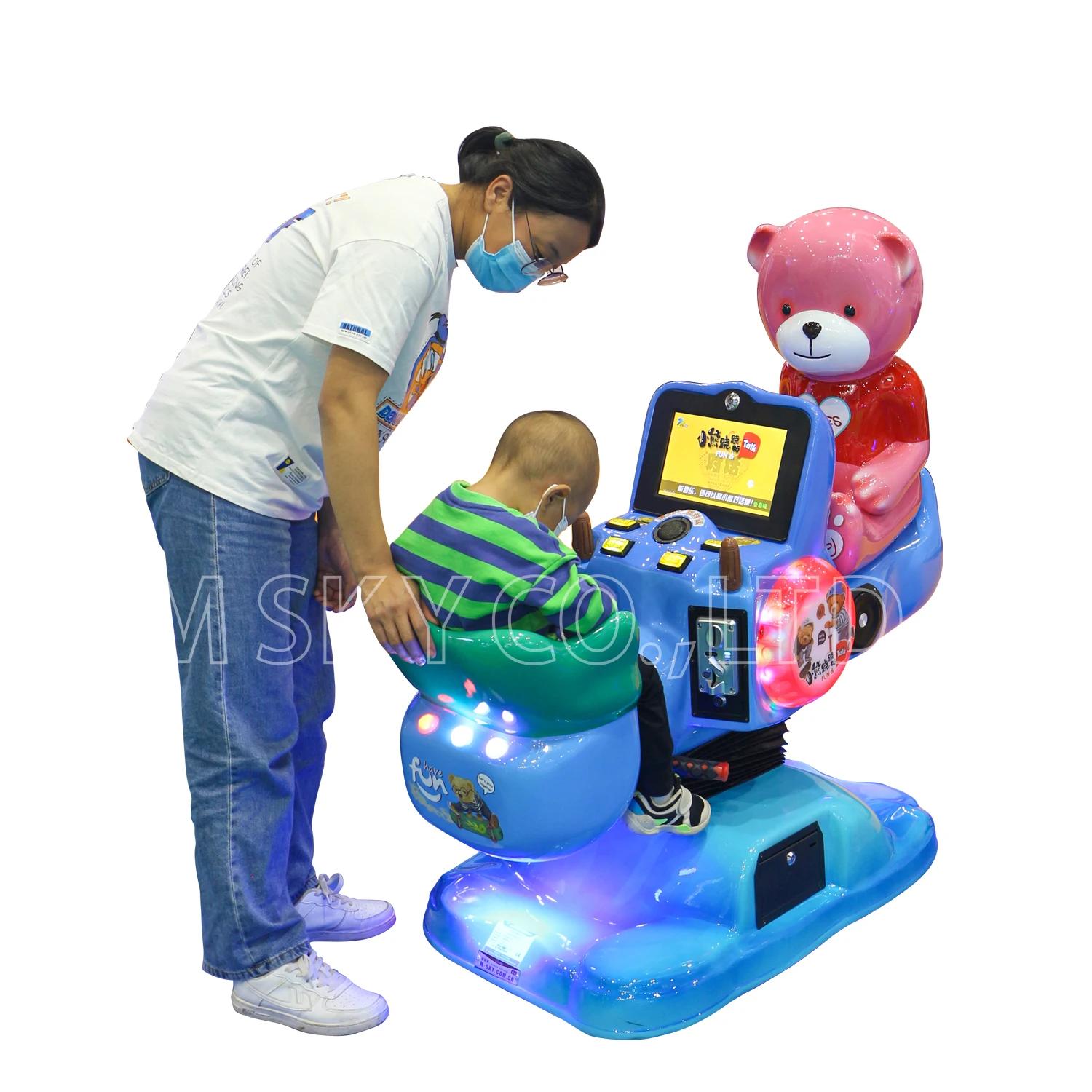 New Creative Indoor 3D Video Game Machine Kids Interactive Bear Kiddie Rides Seesaw Coin Operated Fiberglass on shopping Mall