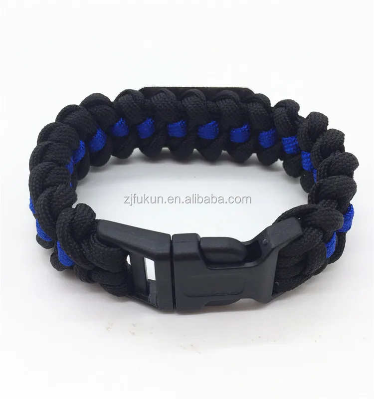 New design thin blue line survival paracord bracelet flag charm bracelet with adjustable buckle