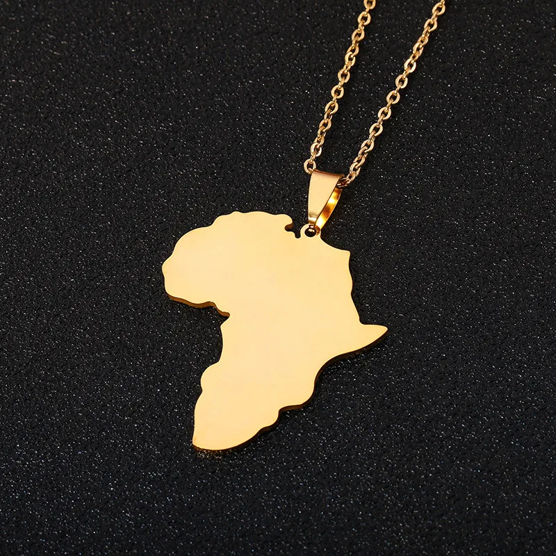 Wholesale 18K Gold Plated Stainless Steel Africa Map Pendant Necklace for Women