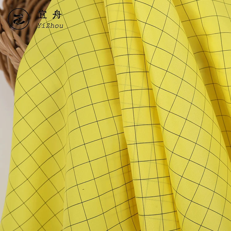 F210D  Hot selling 210T anti static taffeta fabric plaid yellow colour 100% polyester trousers fabrics (1600290650337)