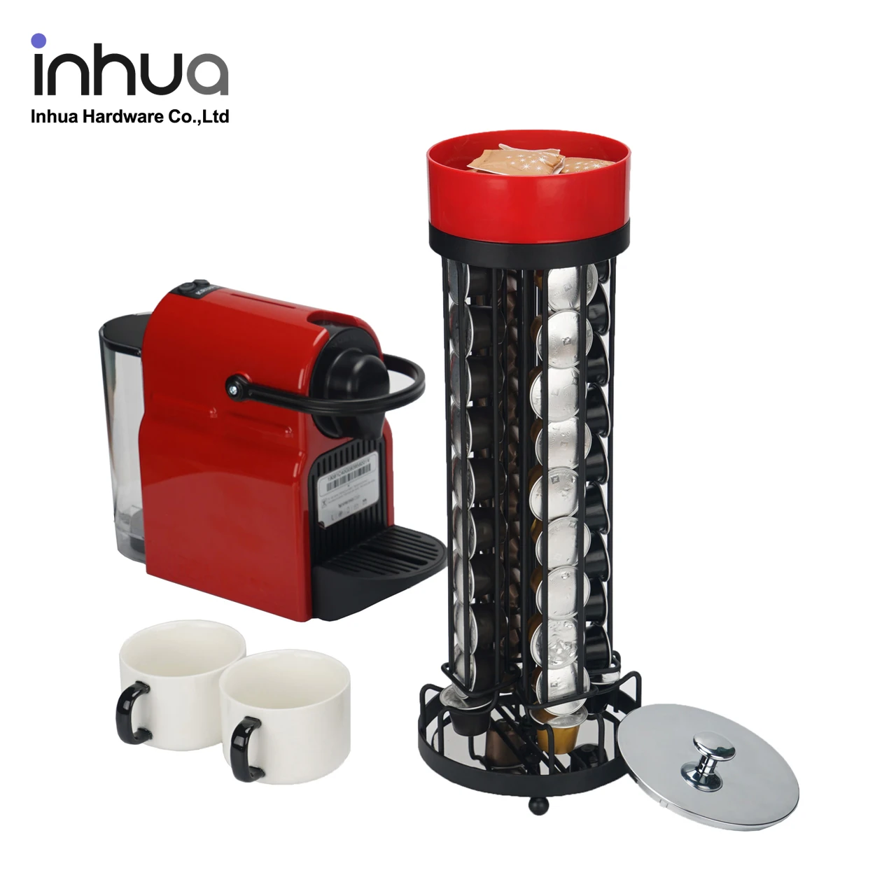
Office storage coffee capsule rack can be rotated 40 capsules standing coffee capsule holder with sugar box combination 