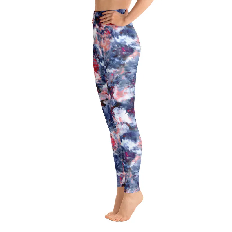 Breathable Four Ways Stretch Skinny Tights Super Soft High Waist Women Yoga Pants Abstract Frost Flake Die Dye Winter Leggings