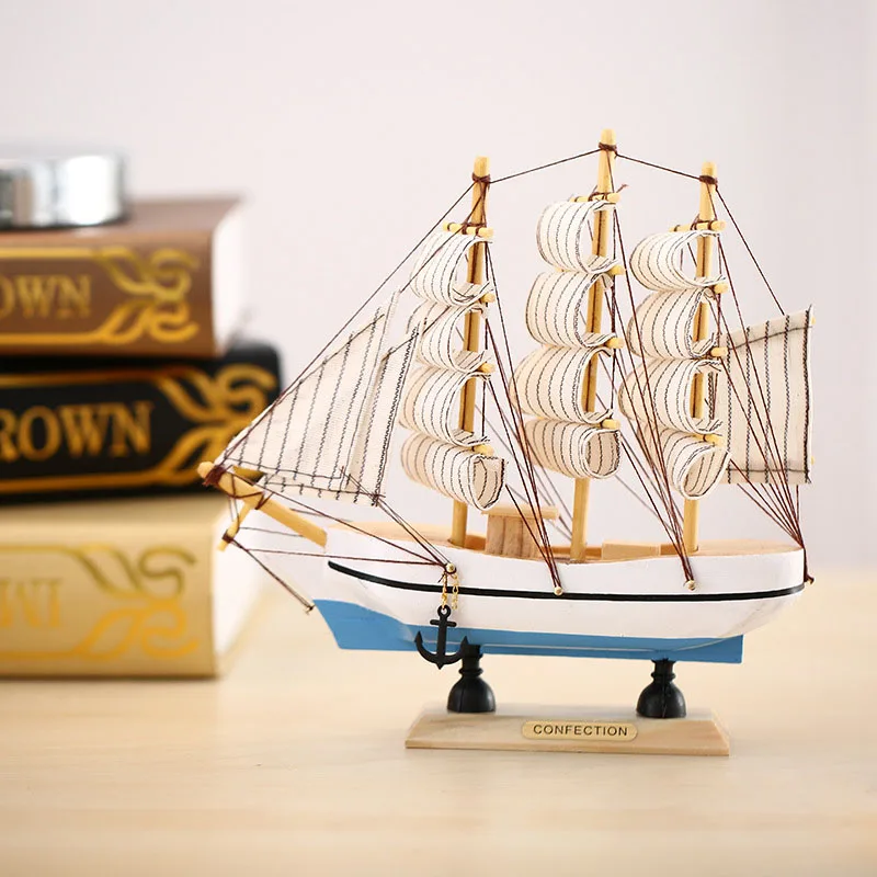 Hot New Business Gift Home Wood Craft Decoration Ornaments 20cm Handmade Retro Wooden Painted Pirate Sailboat Model