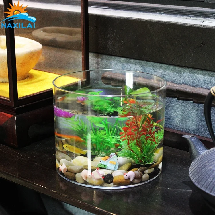 NAXIALI Mini Aquarium Acrylic Fish Tank Acrylic Quality Cylinder Fish Tank Small Round Acrylic Fish Tank