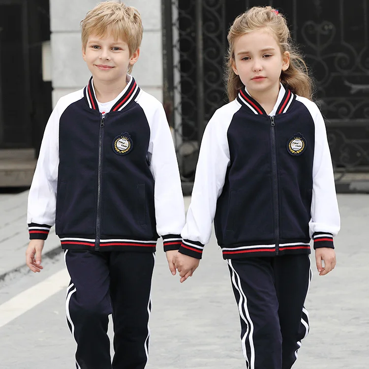 Бейсбольное костюмы для девочек женские в стиле «лолита»; Детская школьная форма; Костюмы для детского сада; Сезон весна-осень; Бело-военно-морской флот школьные тренировочные костюмы