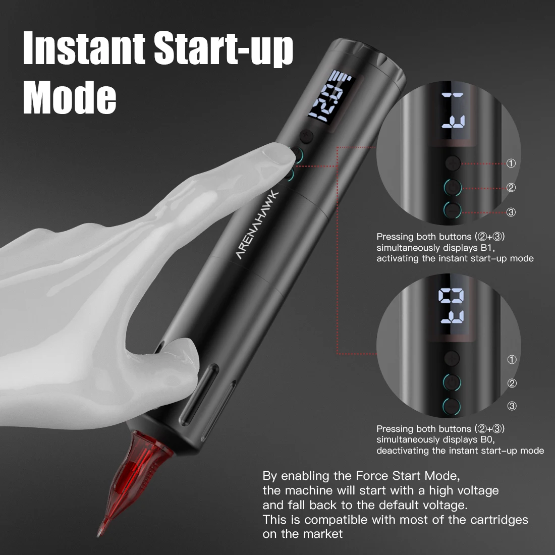 Arenahawk New 3.0mm Stroke Wireless Battery RCA Tattoo Pen Machine for Tattoo Beginner