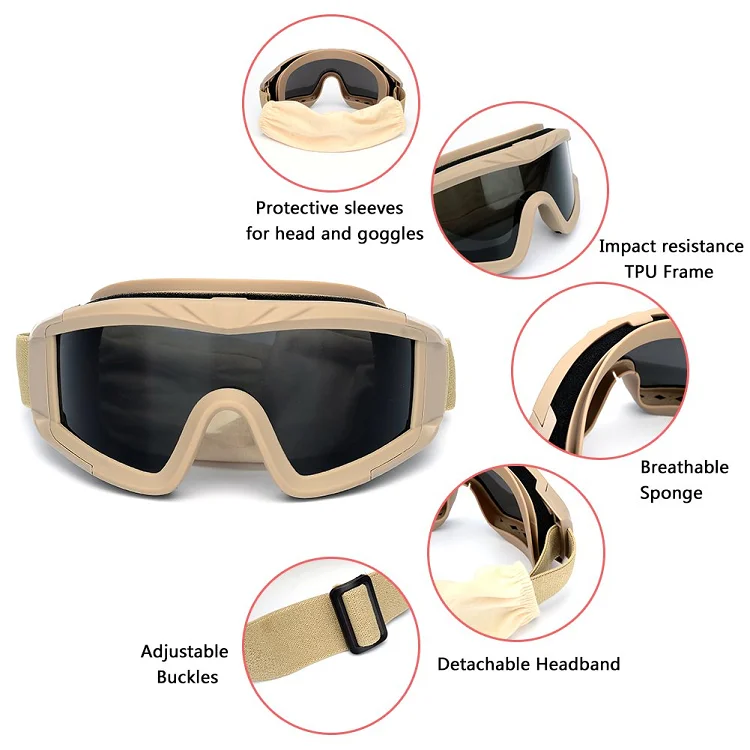Best Quality Adult Size Tactical Sunglasses China Manufacturer Safety Glasses Polarized Lenses Shooting Cycling PC Frame Goggles