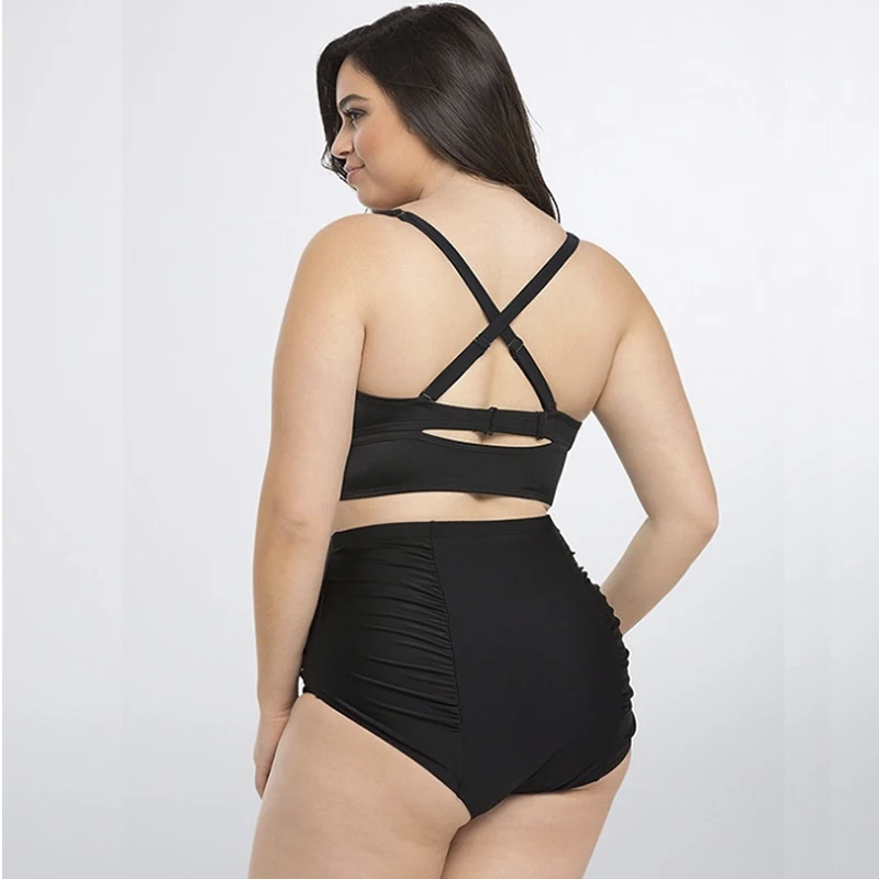 Pus size women swimsuit Two piece beach wear swimming suit 5XL Crossed back high waist women swimming underwear