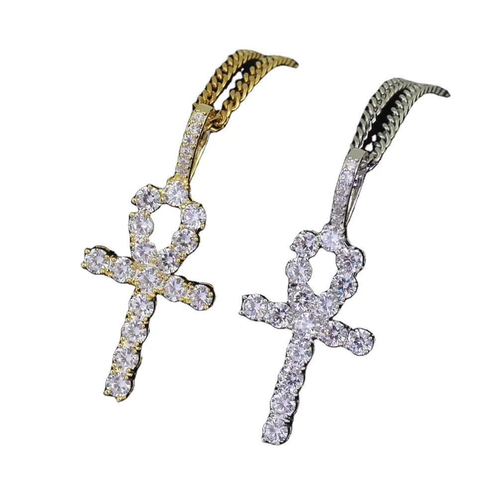 RQ Gold Ankh Iced Out Cross Pendant Hip Hop Jewelry for Men for Wholesale Agent in Stock Cross Necklace Ankh Cross