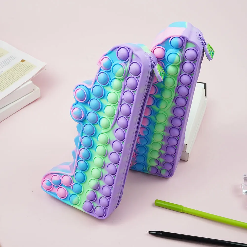 Kids Push Pop Bubble Popper Toy Pen Case Stationery Bag Silicone Fidget Crocodile Pencil Case funda lapiz Women Cosmetic Bags
