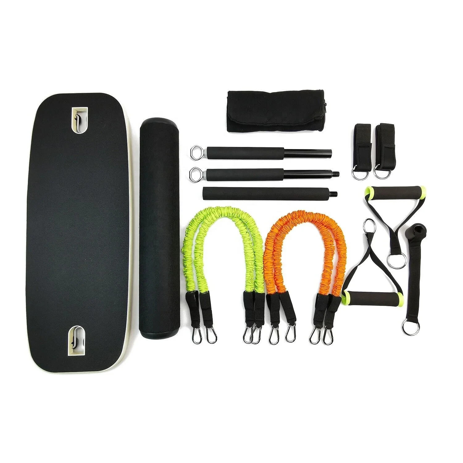 Fitness Set with Wooden Balance Board and Elastic Resistance Bands and Collapsible Pull Up Bar for Whole Body Exercise