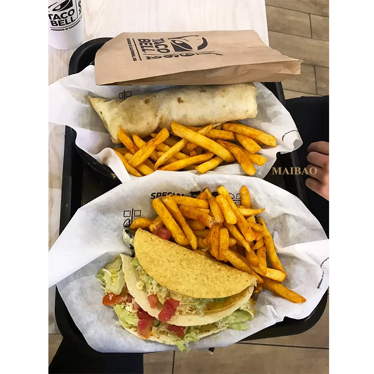 Wholesale wax coated food greaseproof paper sheet pita chicken burrito wrapping paper custom printed mexican taco wrapping paper