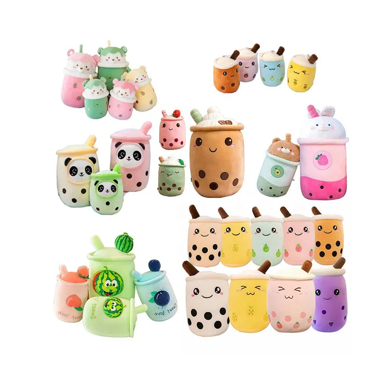 Fruit Cup Milk Tea Soft Plush Toy Doll Pillow With Fruit Expression Milk Tea Cup Watermelon Plush boba