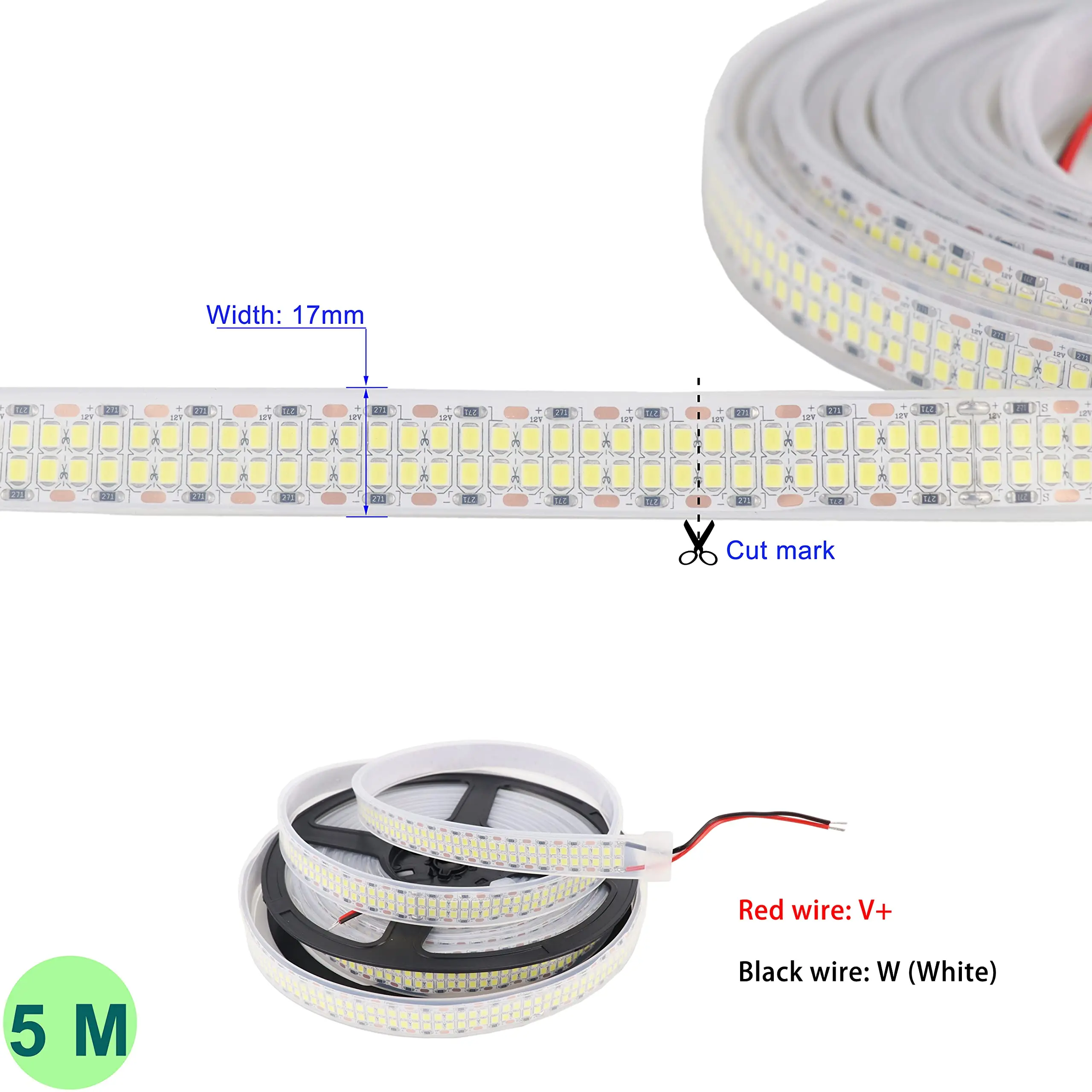 SMD 2835 240led 480led 3000k 6000k double rows Led Strip 15mm Width IP67/68 Waterproof led strip light