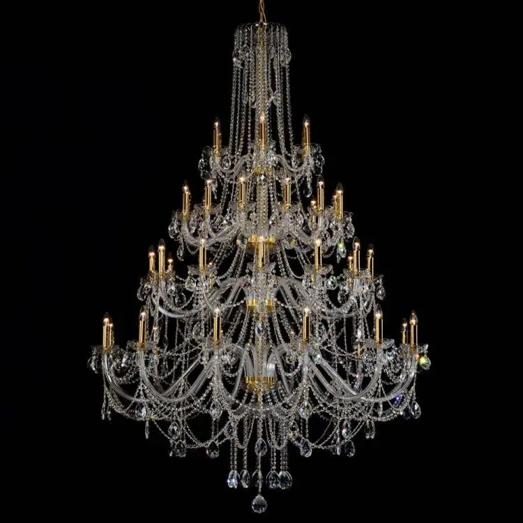 Luxury project champagne Crystal Chandelier Stair Lamp Living Room Smoke crystal Lighting Large ceiling chandeliers LED Lustre