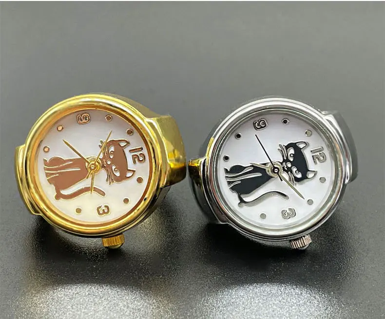 Small Dial Quartz Analog Finger Ring Watch for Women Cat Elastic Finger Digital Mini Vintage Clock Watch