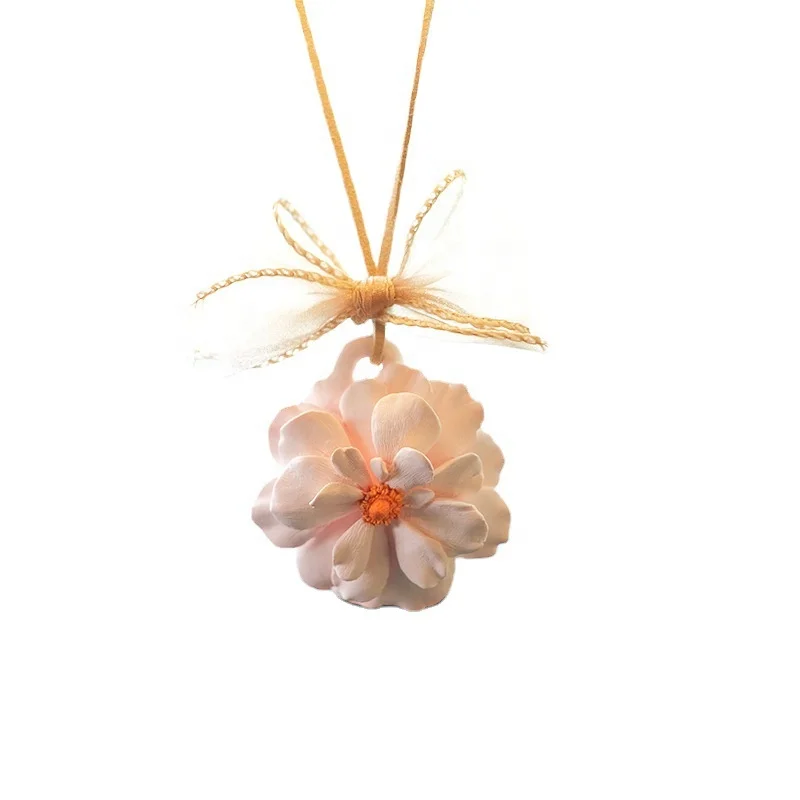 Car Hanging Decoration Household Fragrance Diatomite Ceramic Flower Car Aromatherapy Camellia Hanging Aroma Stone