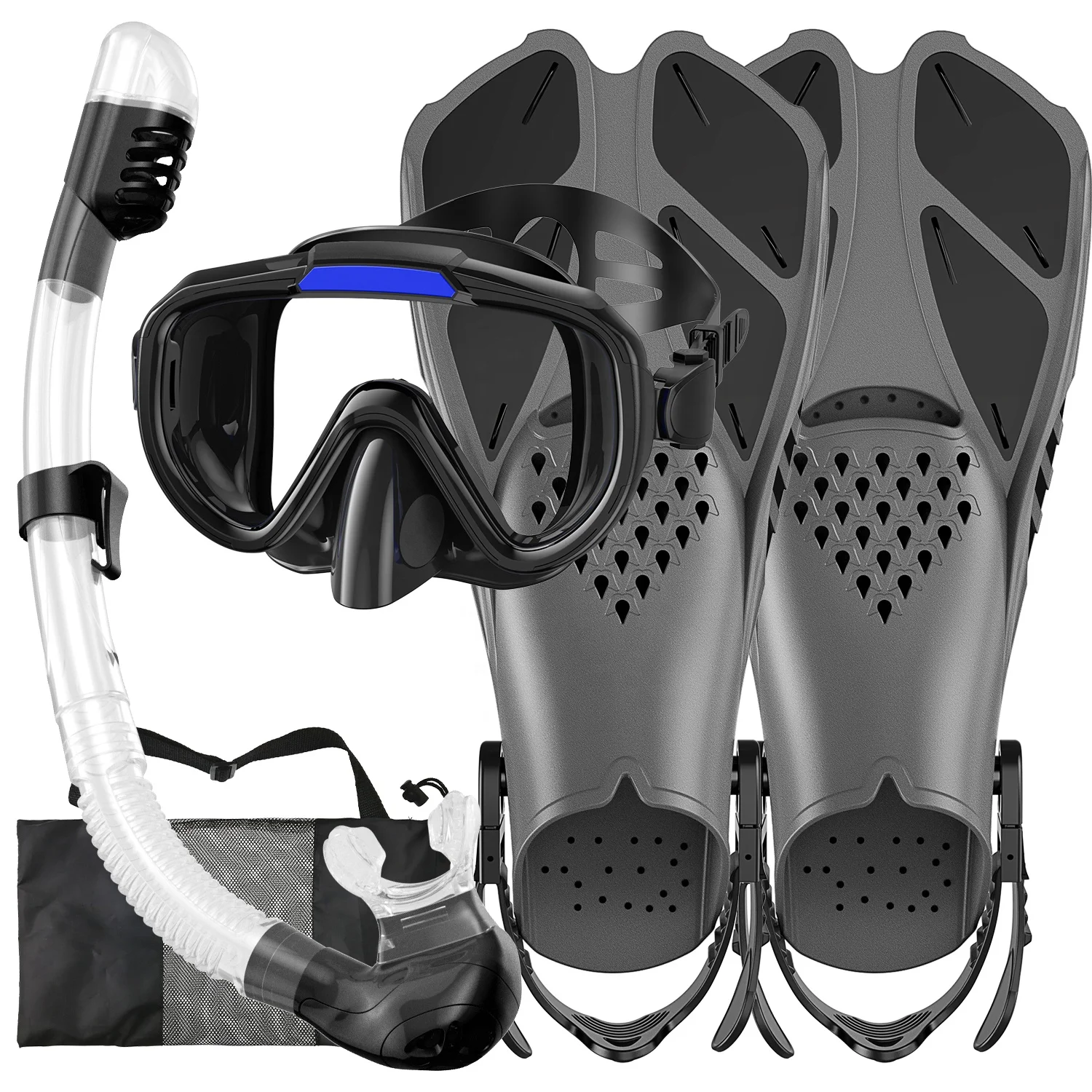 Factory Supply 3 In 1 Mask Fins Snorkel Set 180 Panoramic View Snorkel Mask Anti-Fog Anti-Leak Diving Mask Snorkel Diving Set